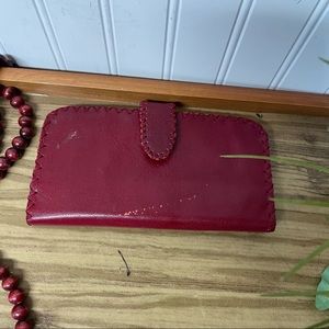 Vintage Red Leather Wallet Card Case